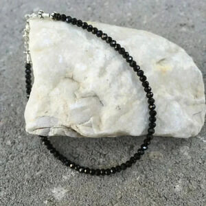 Black Spinel Bracelet, Black Ankle Bracelet, Sparkling Ankle Bracelet